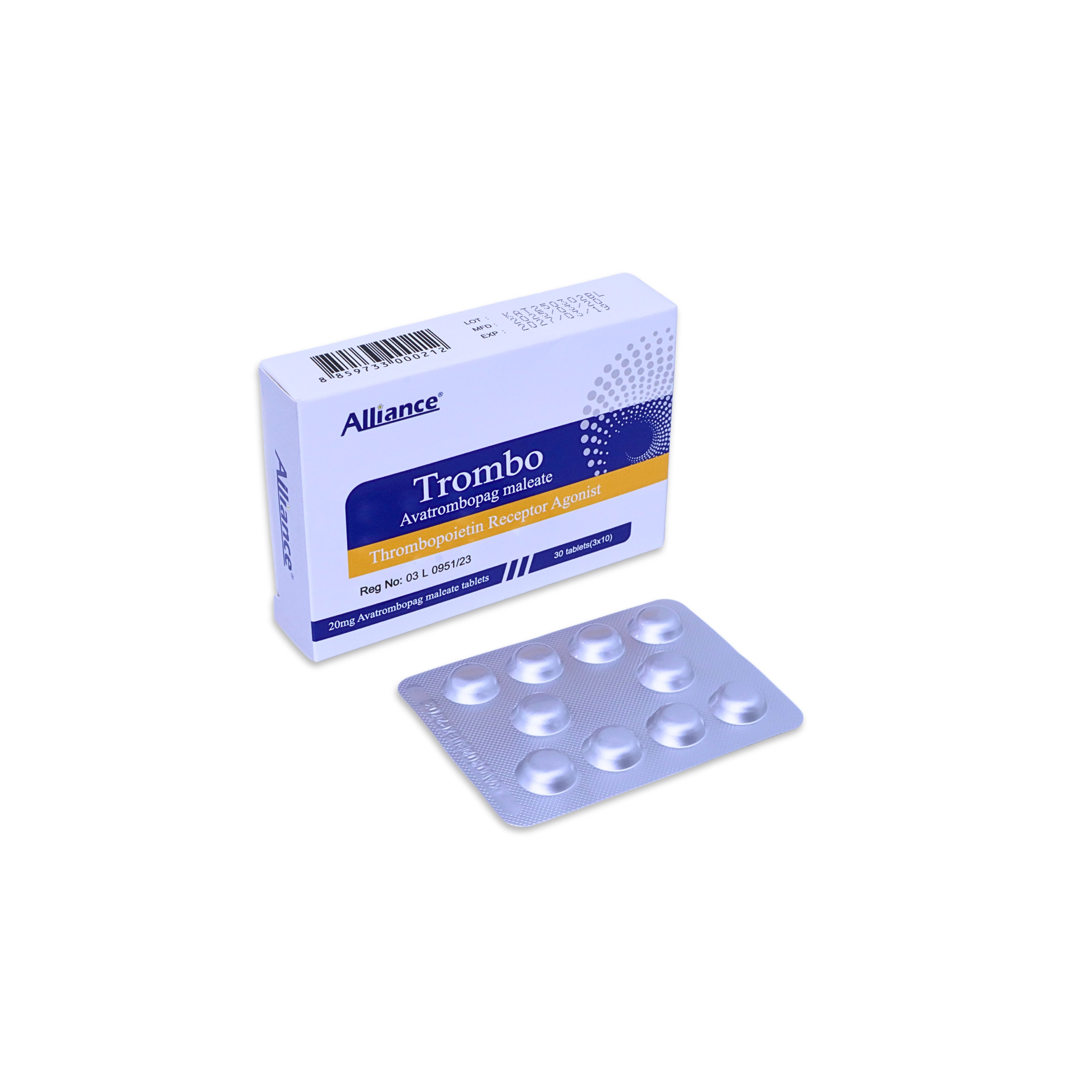Avatrombopag Maleate 20mg/tablet 10 tablets/plate 3 boards/box Lao United Pharmaceutical [Logistics aging 7-14 days]